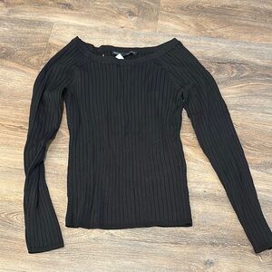 White House Black Market Ribbed Long Sleeve Boat Neck Top